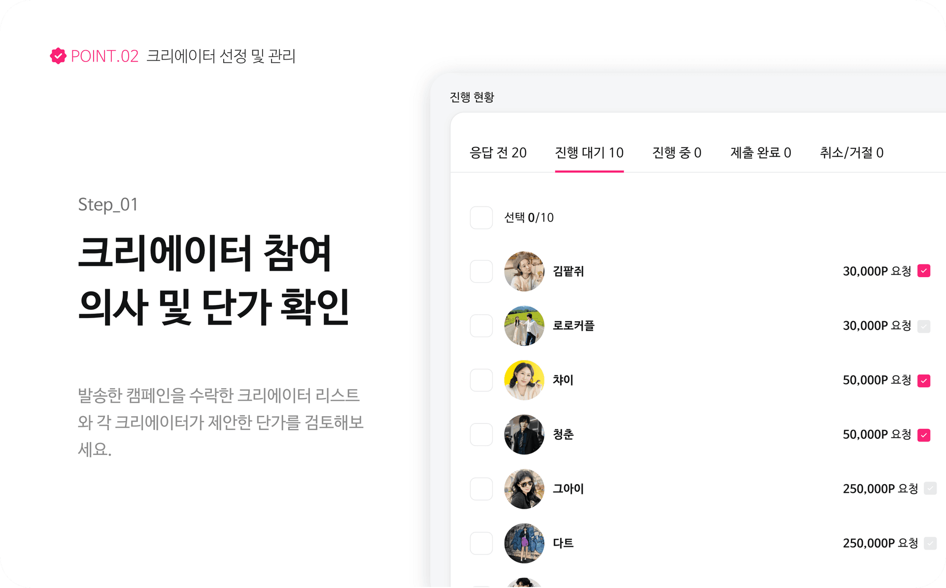 크리에이터 선정 및 관리 이미지 1